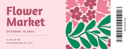 Flower Market Announcement with Bright Pattern Ticket Modelo de Design