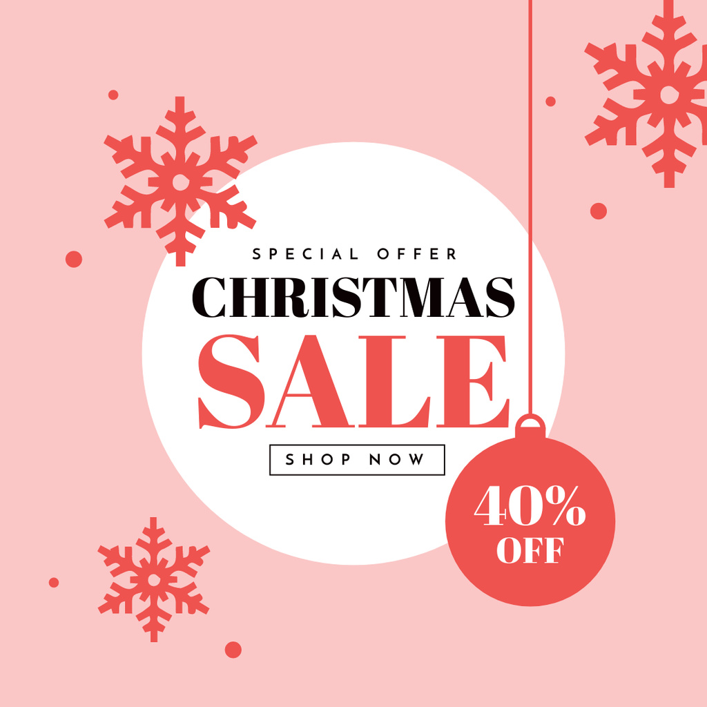 Christmas sale snowflakes and bauble Instagram AD Πρότυπο σχεδίασης