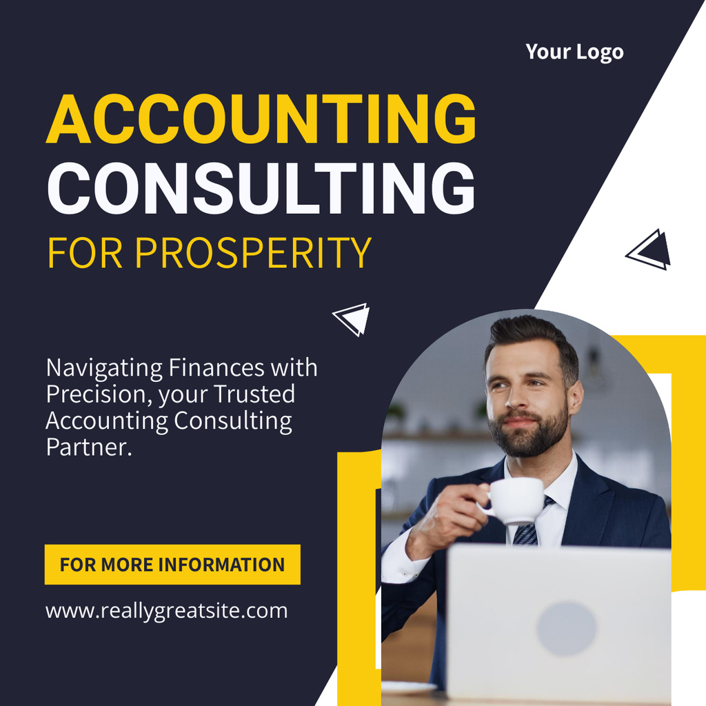 Business Consulting and Accounting Services Offer with Businessman LinkedIn post Tasarım Şablonu