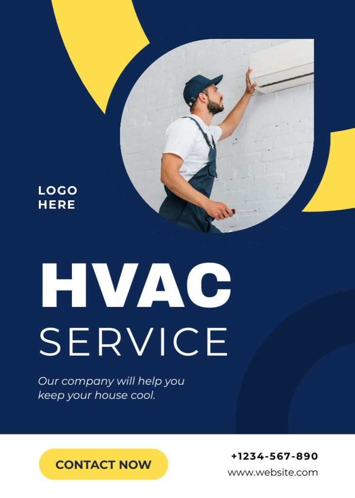 HVAC Service Offer Dark Blue and Yellow Flayer Tasarım Şablonu