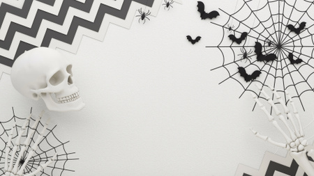 Macabre Skull And Spiderwebs On Halloween Zoom Background Design Template