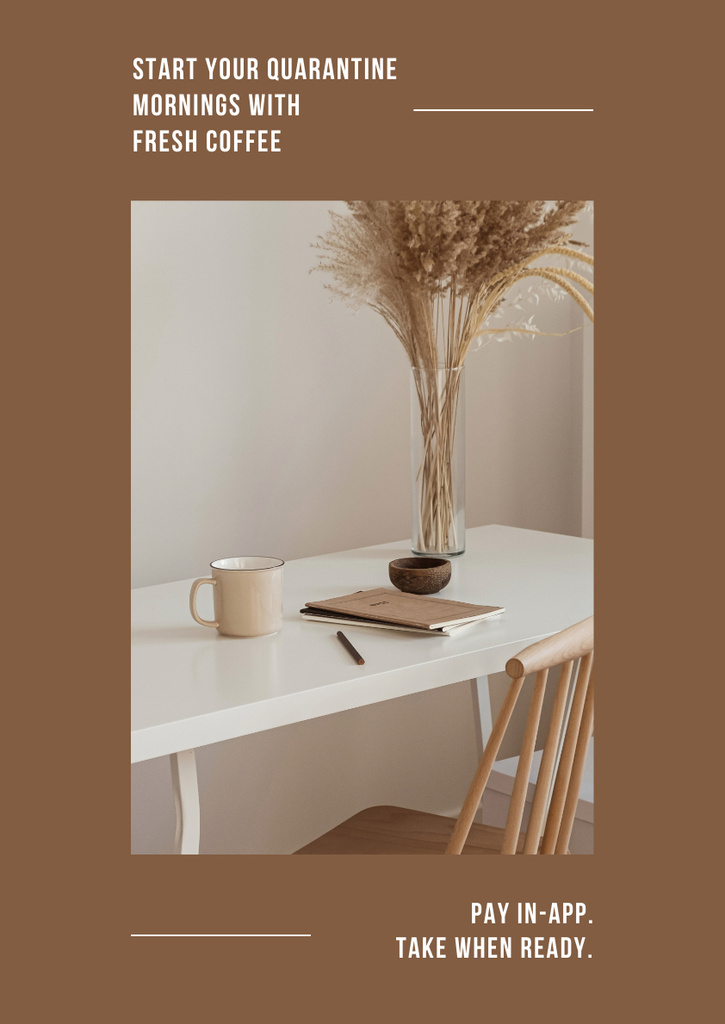Online Ordering Offer with Coffee on Table Poster A3デザインテンプレート