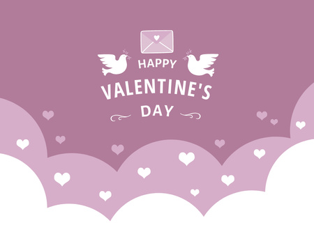 Valentine's Day with White Doves in Purple Thank You Card 5.5x4in Horizontal Design Template