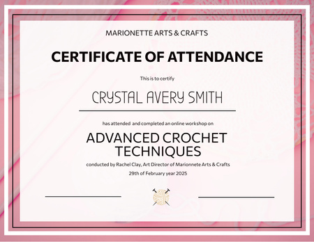 Admirable Recognition for Achievement In Crochet Certificate Design Template
