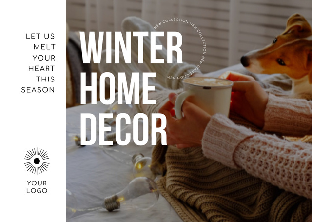 Szablon projektu Offer of Winter Home Decor with Cute Dog Card