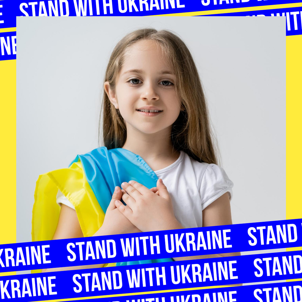 Modèle de visuel Little Girl with Flag of Ukraine - Instagram