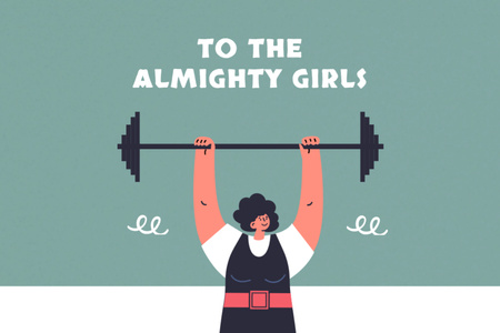 Girl Power Inspiration With Strong Woman Holding Barbell Postcard 4x6inデザインテンプレート