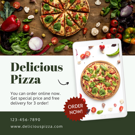 Ontwerpsjabloon van Instagram van Yummy Pizza Sale Ad with Mushrooms and Vegetables
