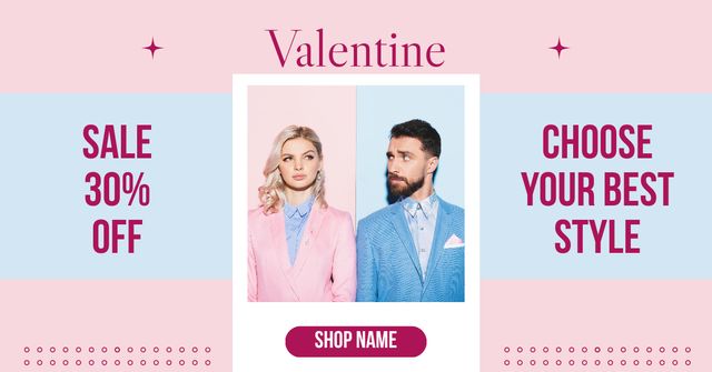 Stylish Sale for Couples on Valentine's Day Facebook AD Design Template