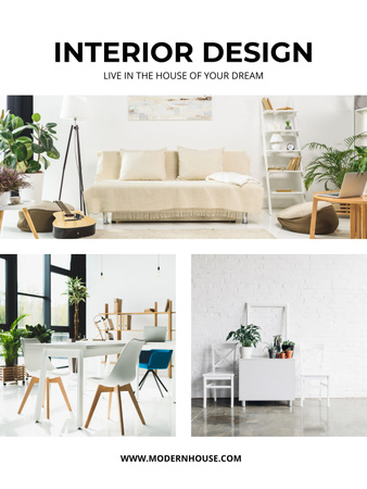 Plantilla de diseño de Oferta de servicios de interiorismo con sofá blanco. Poster US 
