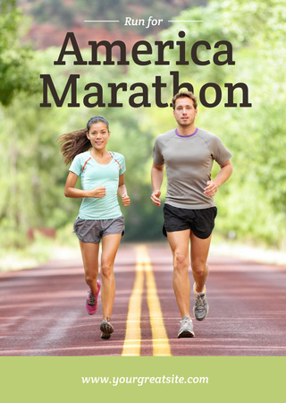 American Marathon Announcement With People Running Postcard A6 Vertical Πρότυπο σχεδίασης
