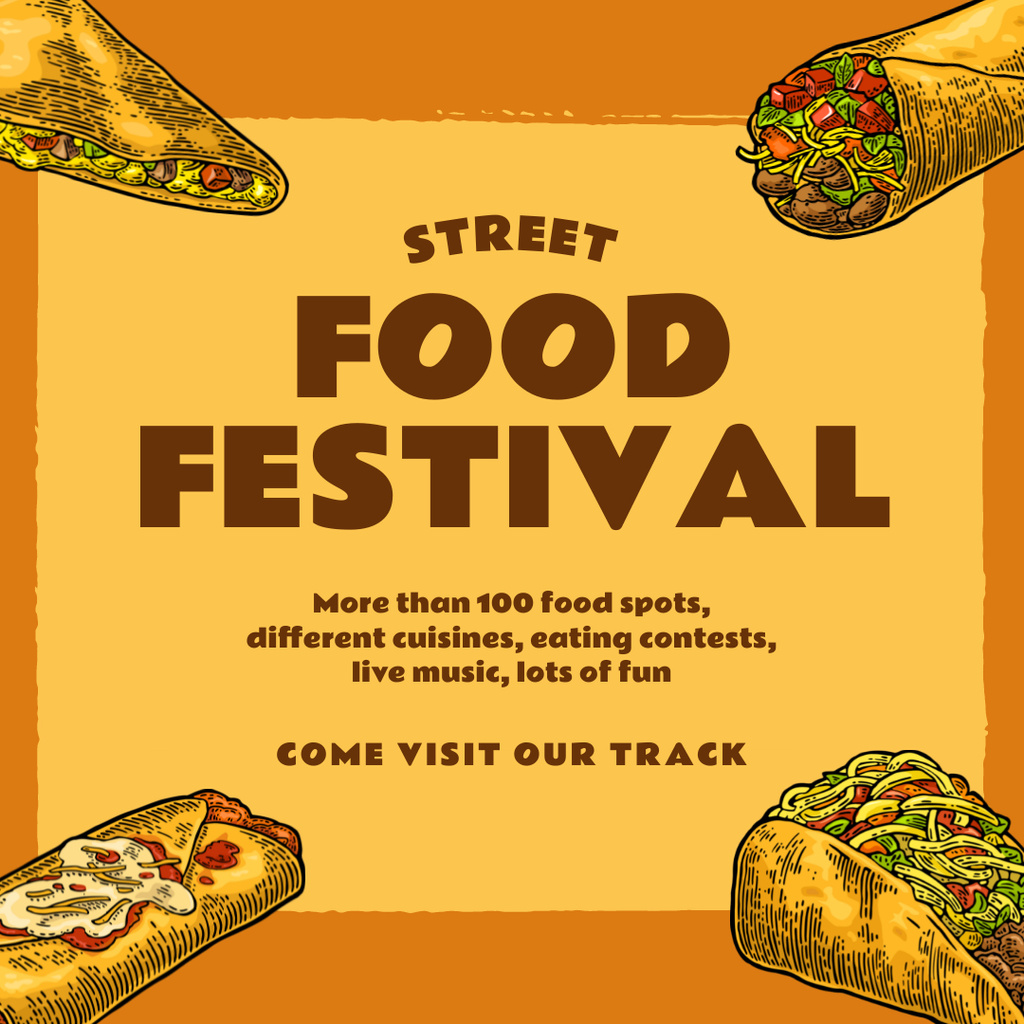 Festival Announcement with Street Food Illustration Instagram Šablona návrhu