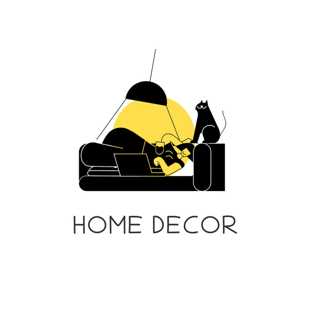 Home Decor Ad with Cute Illustration Animated Logo Tasarım Şablonu