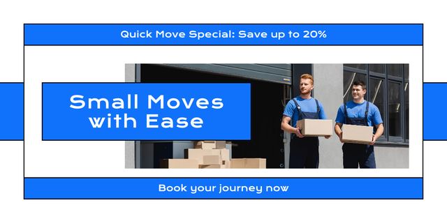 Easy Moving Offer with Delivers holding Boxes Twitter Design Template