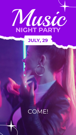 Plantilla de diseño de Anuncio de fiesta de noche de música en violeta oscuro TikTok Video 