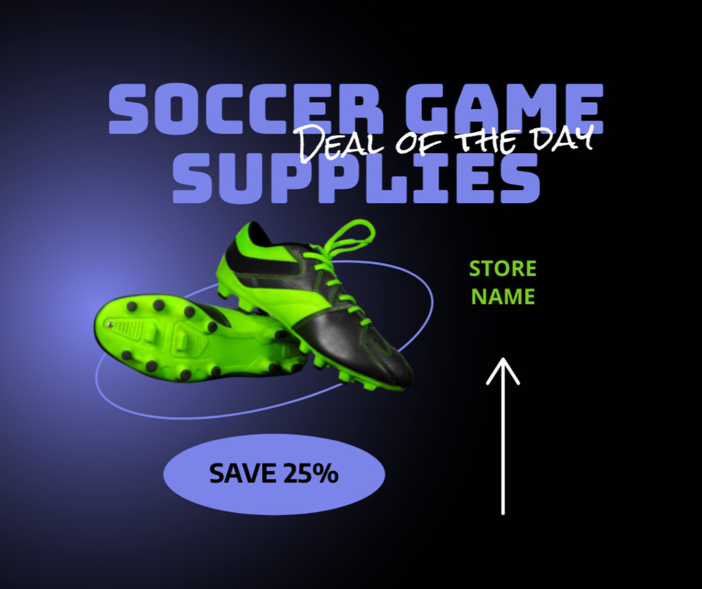 Soccer Supplies Sale Offer with Sneakers Facebook Πρότυπο σχεδίασης