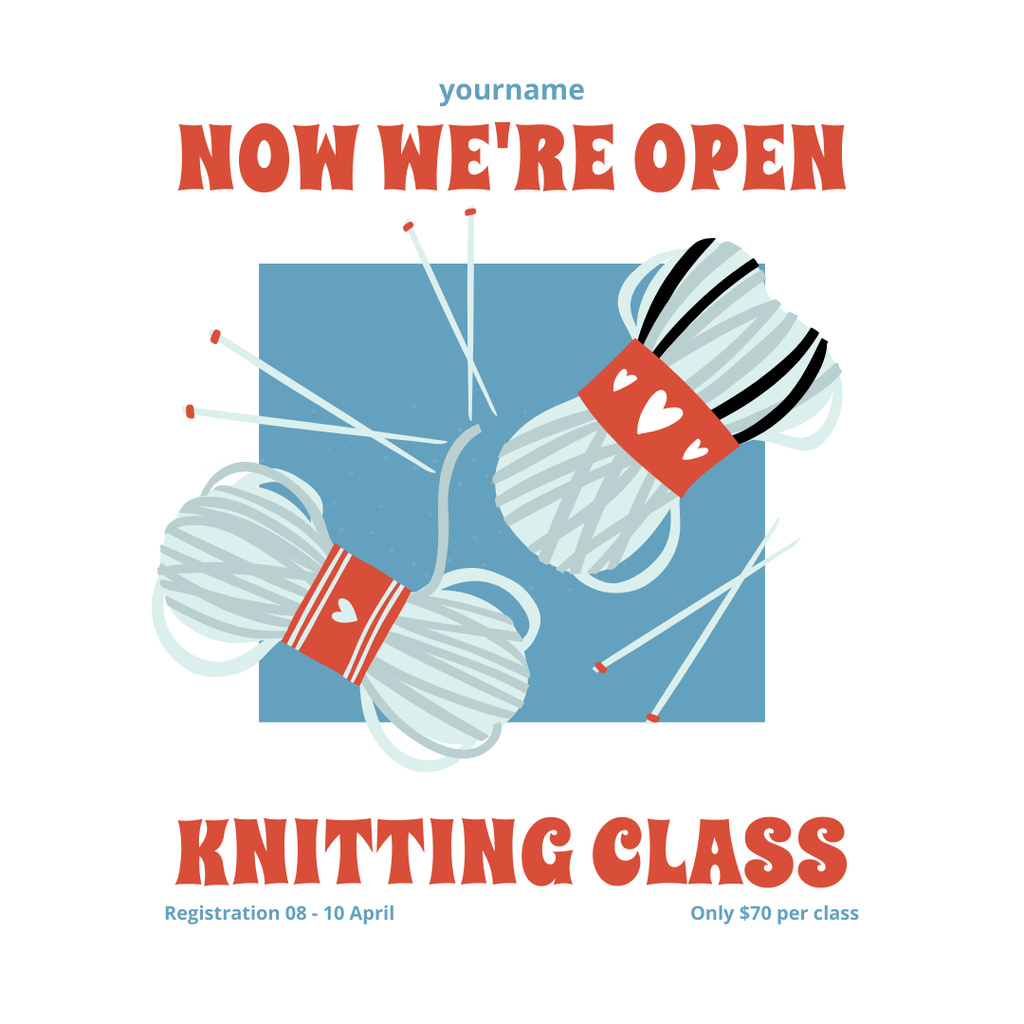 Designvorlage Knitting Class Recruitment Announcement für Instagram