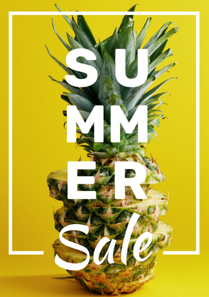 Summer Sale with Tropical Pineapple Flyer A7 Tasarım Şablonu