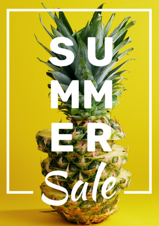 Designvorlage Summer Sale Tropical Pineapple in Yellow für Flyer A7