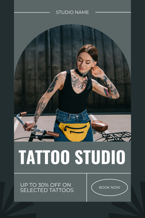 Ammattitaitoinen tatuointipalvelu studiossa alennuksella Pinterest Design Template
