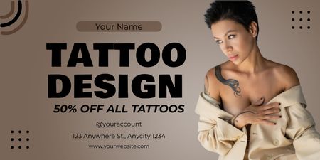 Ontwerpsjabloon van Twitter van Tattoo-ontwerp met korting voor alle tatoeages