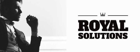 Businessman In Suit in Black and White With Solutions For Company Facebook cover Design Template