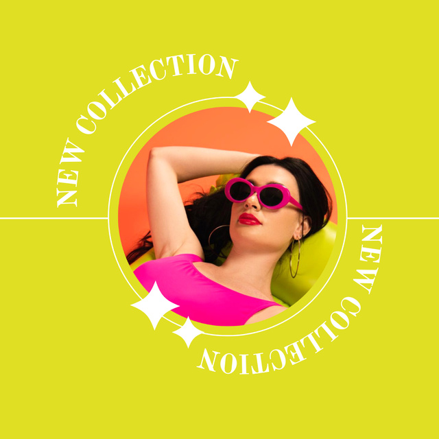 Summer Fashion Collection with Girl in Sunglasses Instagram Design Template