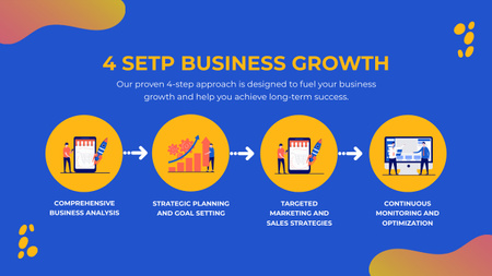 Steps for Business Growth on Blue Timeline Design Template