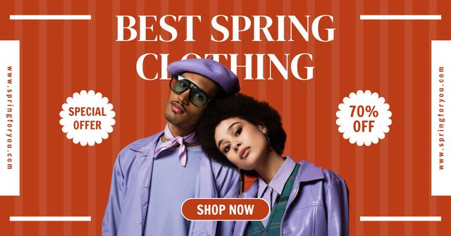 Spring Sale Announcement with Young African American Couple Facebook ADデザインテンプレート