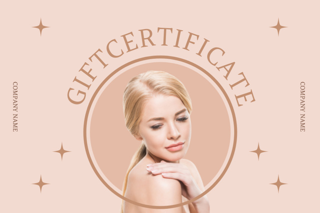 Beautiful Blonde Woman with Tender Makeup Gift Certificate Design Template
