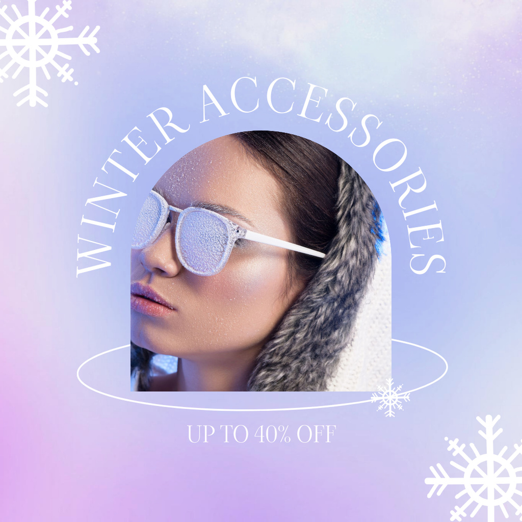 Winter Accessory Sale Announcement with Woman in Sunglasses Instagram Tasarım Şablonu