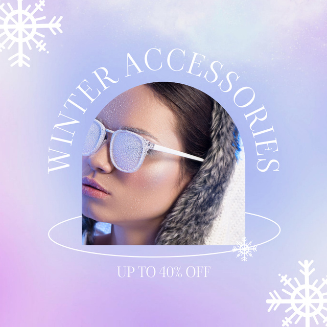 Winter Accessory Sale Announcement with Woman in Sunglasses Instagramデザインテンプレート