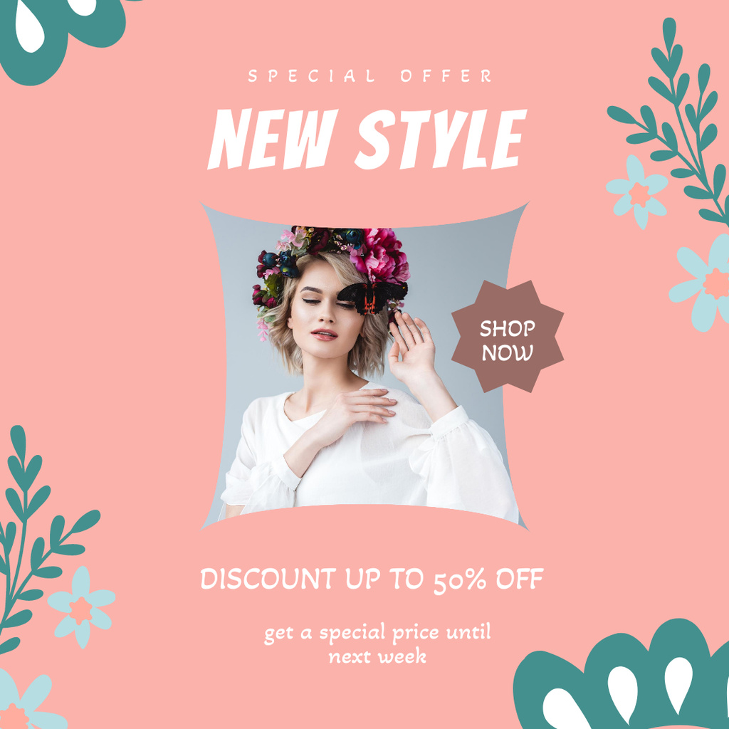 Modèle de visuel New Female Clothing Ad with Flowers - Instagram