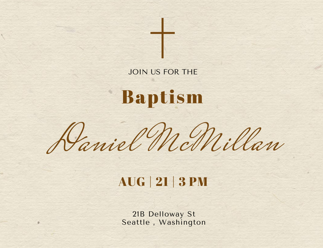 Baptism Ceremony Announcement With Christian Cross Invitation 13.9x10.7cm Horizontal Design Template