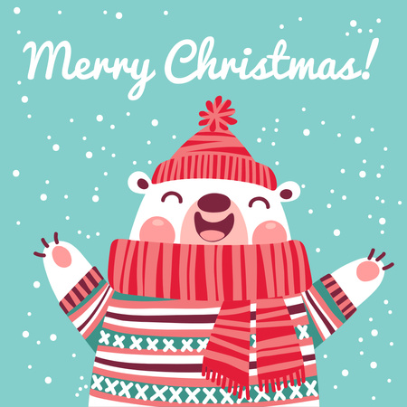 Merry Christmas greeting with cute Bear Instagram AD Design Template