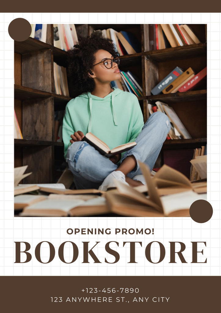 Bookstore Opening Promo Poster Modelo de Design