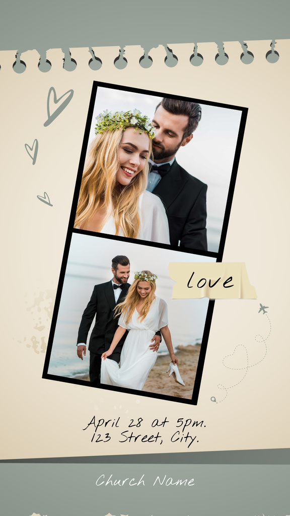 Collage with Happy Young Newlyweds at Wedding Instagram Story Πρότυπο σχεδίασης