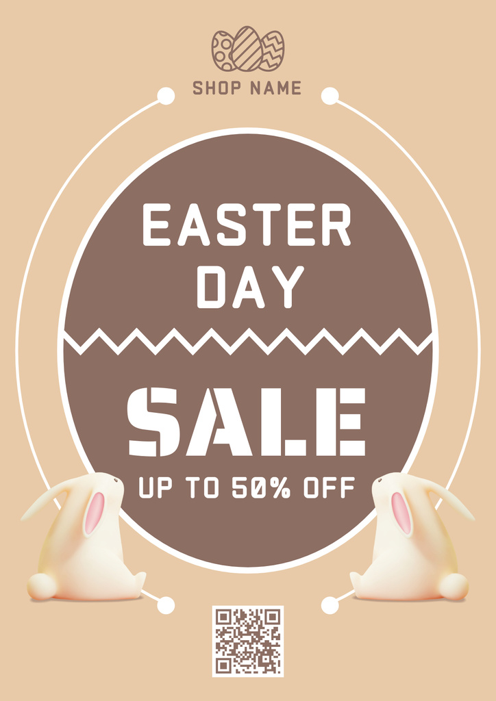 Easter Day Sale Ad with Decorative Rabbits Poster Design Template