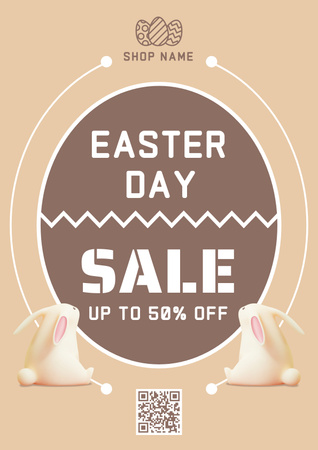 Easter Day Sale Ad with Decorative Rabbits Poster Πρότυπο σχεδίασης