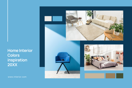Template di design Home Interior Colori Ispirazione Blu Mood Board