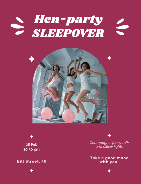 Sleepover Hen Party Announcement Invitation 13.9x10.7cm – шаблон для дизайну