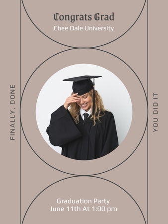 Graduation Party Announcement with Girl Student Poster US Design Template
