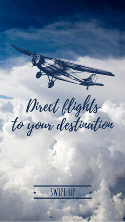 Plantilla de diseño de avión volando en el cielo azul para la promoción airlines Instagram Story 