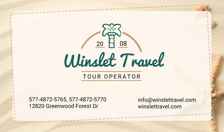 Travel Agency Ad with Shells on Sand Business card Design Template