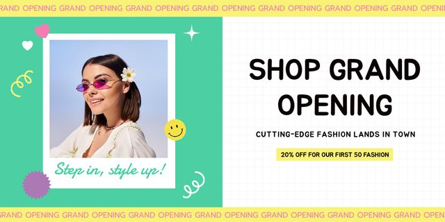 Fashion Shop Grand Opening Event With Discount Twitter Design Template