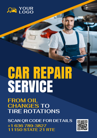 Car Repair Services Offer with Worker Poster Design Template