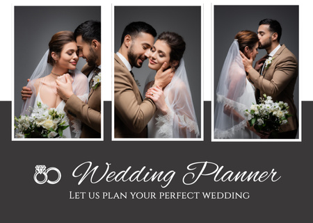 Wedding Planner Offer with Collage of Happy Newlyweds Postcard 5x7in Design Template