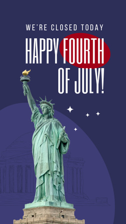 Plantilla de diseño de Felicitaciones feliz día de la independencia con la estatua de la libertad en azul Instagram Video Story 
