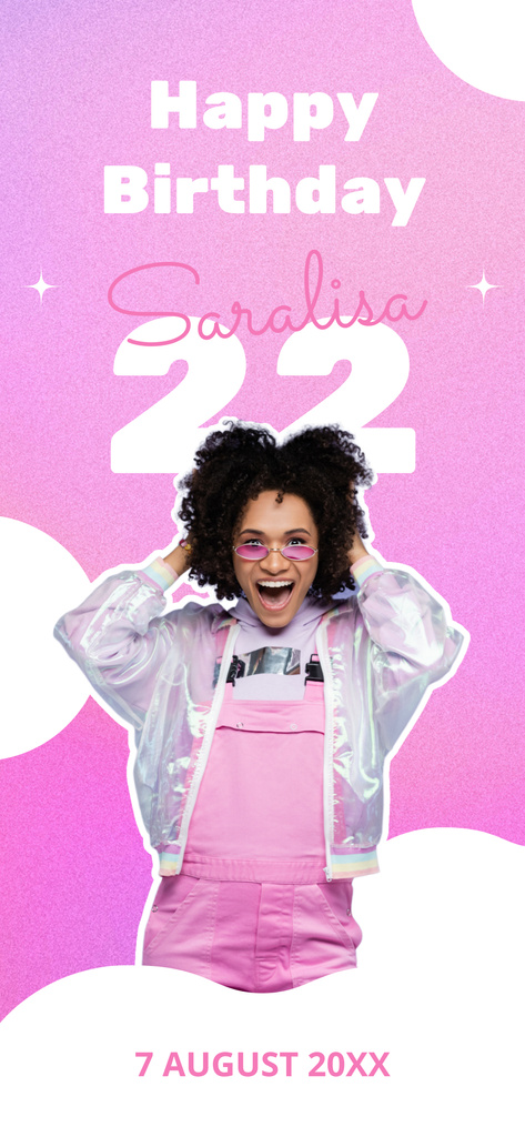 Happy Birthday to African American Girl on Pink Snapchat Geofilter – шаблон для дизайна