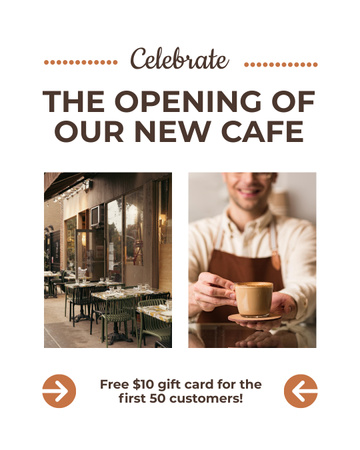 Plantilla de diseño de Celebración de apertura de una nueva cafetería con una taza de café Instagram Post Vertical 